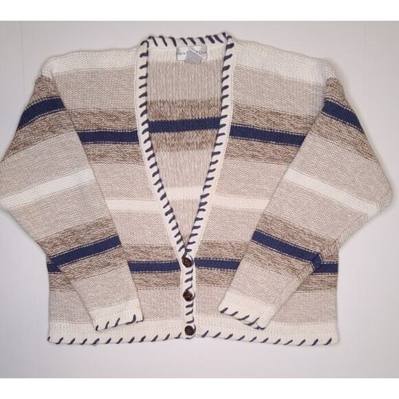 Vintage Paris Sport Club Cardigan Sweater Chunky Buttons Striped 90’s Size Large - Picture 1 of 10